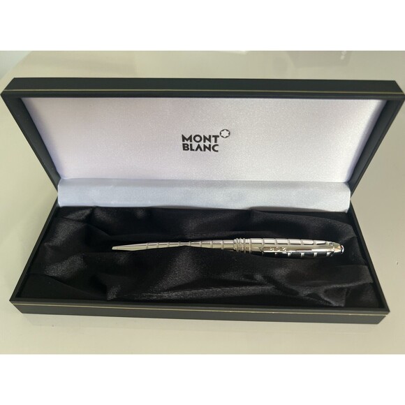 MontBlanc Meisterstuck 164 Platinum Facet Solitaire Ballpoint Pen w Box & Manual - Picture 1 of 16